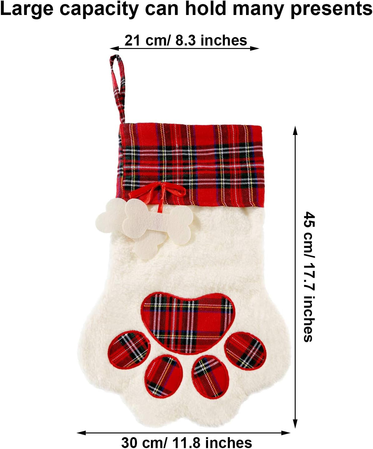 2 Pieces Buffalo Plaid Pet Stockings for Cats and Dogs - Paw Pattern Hanging Christmas Decorations