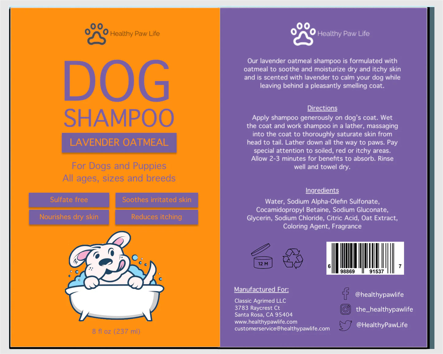 Luxurious Oatmeal Lavender Pet Shampoo