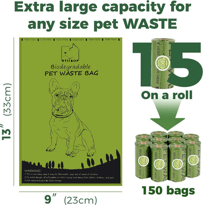 Biodegradable Dog Poop Bags 150 Count 10 Rolls with Dispenser, Thicken and Leak Proof Dog Poop Bag Holder (Scented)