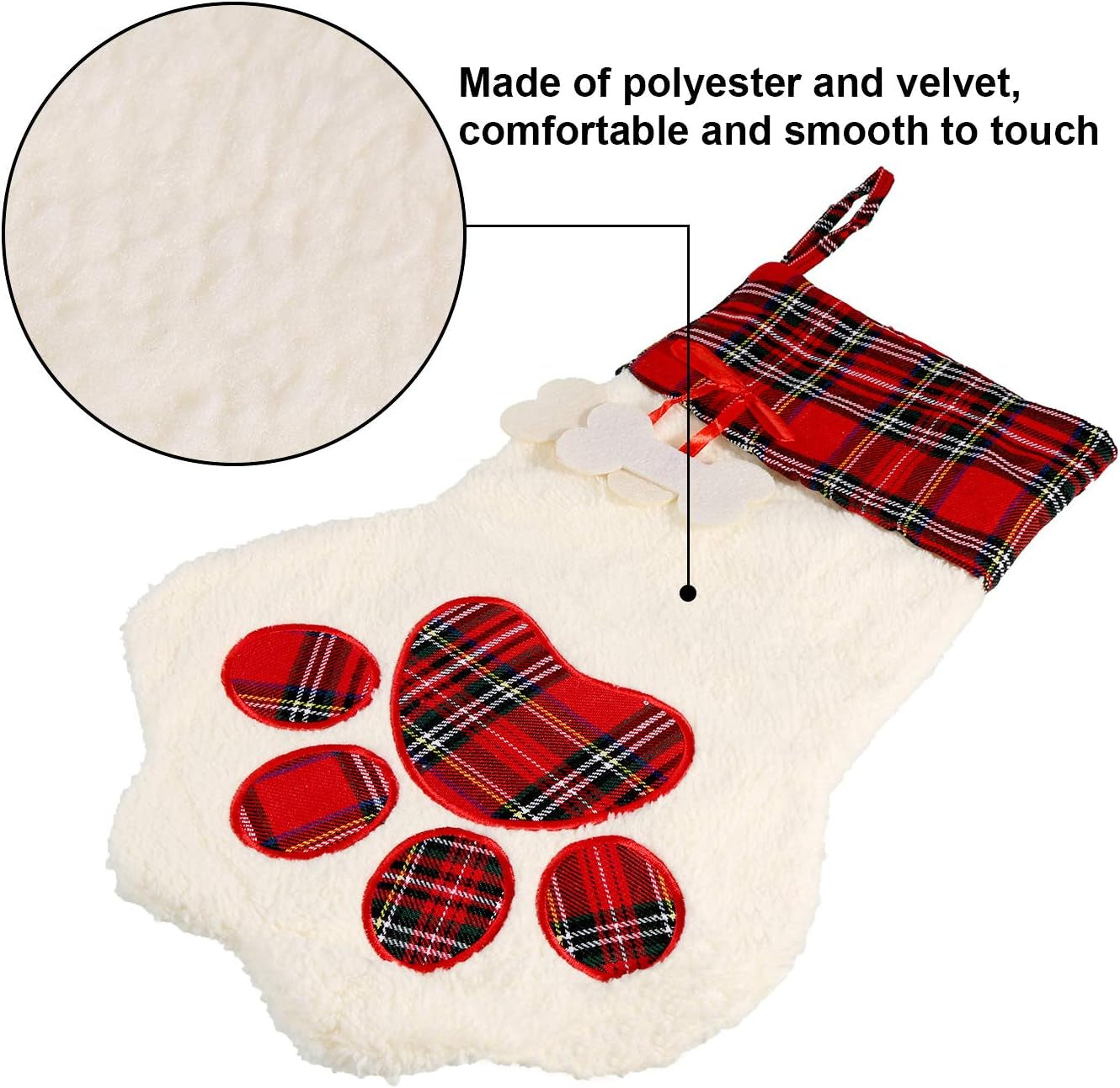 2 Pieces Buffalo Plaid Pet Stockings for Cats and Dogs - Paw Pattern Hanging Christmas Decorations