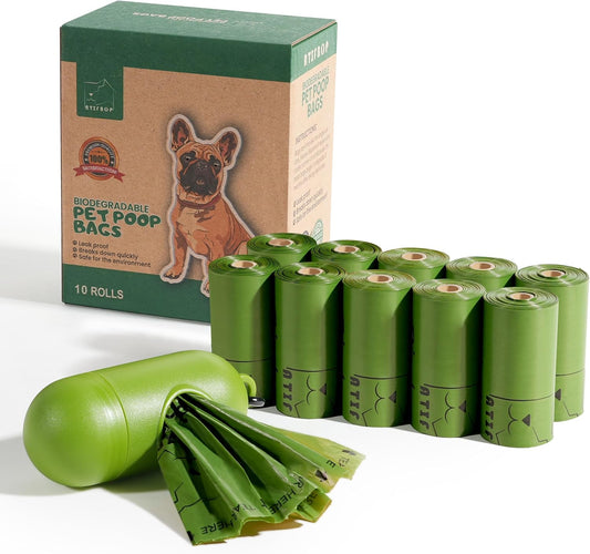 Biodegradable Dog Poop Bags 150 Count 10 Rolls with Dispenser, Thicken and Leak Proof Dog Poop Bag Holder (Scented)